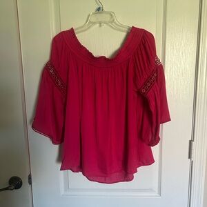 Jennifer Lopez Pink Off-Shoulder Blouse